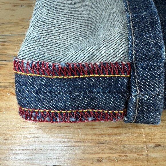 Kasil Customized Women's Dark Wash Wide Leg Jeans USA Red Pockets Sz 31 Selvage - Picture 8 of 13